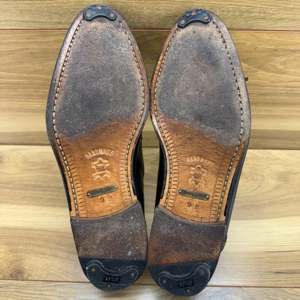 MEZLAN FLAWED Ostrich Leg Penny Loafers Mens 9 M Black Leather Dress Slip On